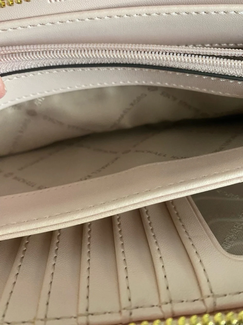Michael Kors Cream, Pink, & Tan Monogram Zip Wallet
